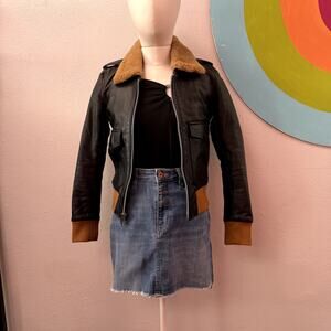 Straight to Hell Leather Bomber Jacket with Faux Fur Collar